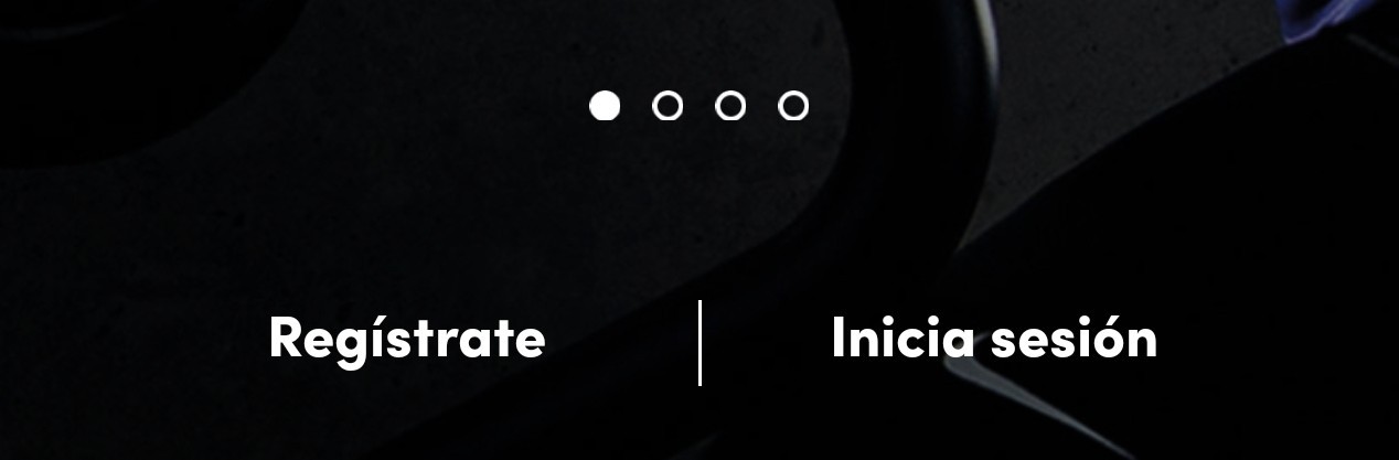 Pantalla de inicio de la app con «Regístrate» e «Inicia sesión»