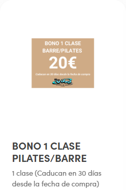 Tarjeta del bono de 1 clase de Pilates/Barre
