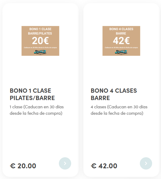 Web de The Vibe: bonos de Pilates y Barre